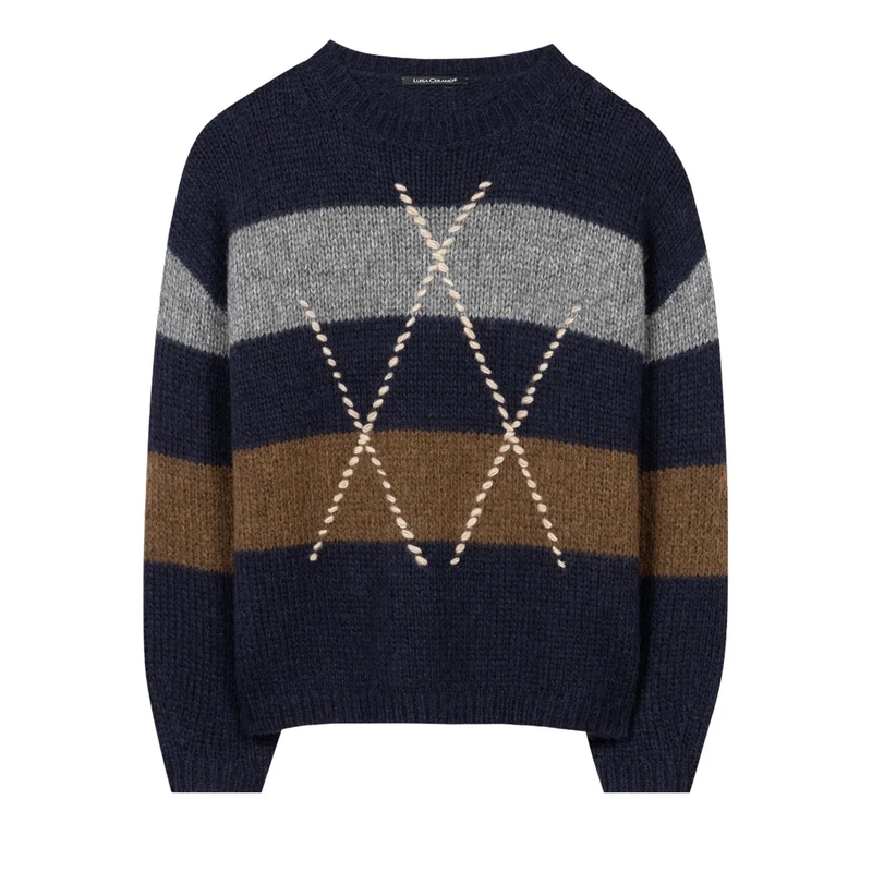 Luisa Cerano Trui Alpaka-Mix-Pullover mit Muster winter navy/caramel