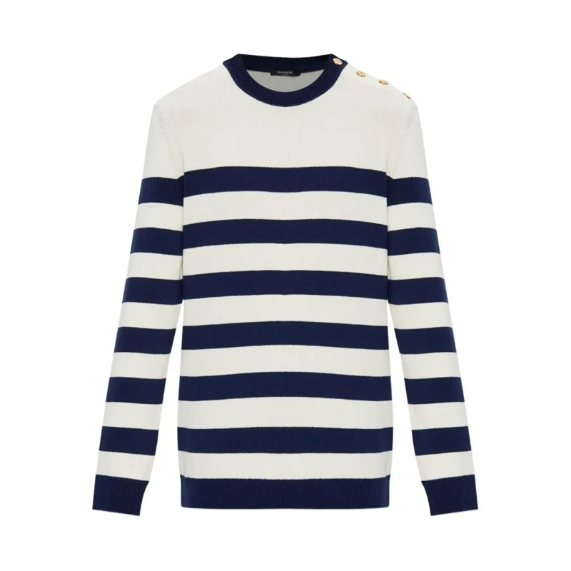 Balmain  Striped Navy And White Knit Sweatshirt White