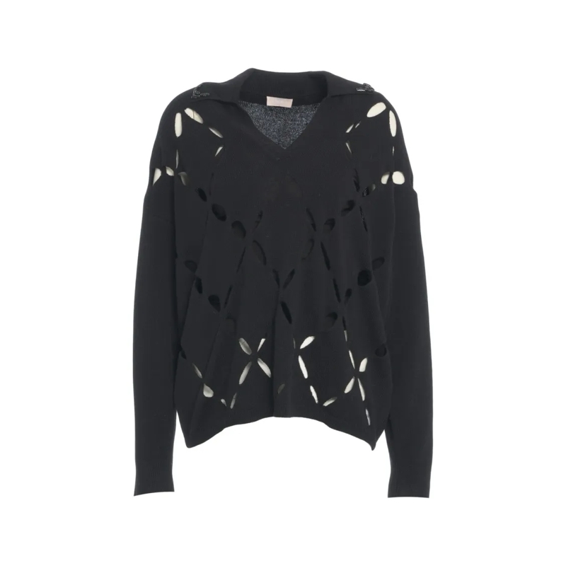 LIU JO Pullover Geometric Cut-Out Oversized Sweater Black