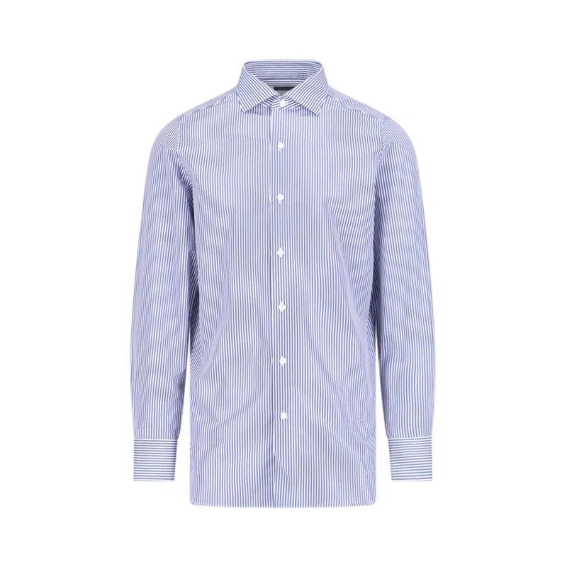 Finamore Overhemd Handcrafted Blue And White Striped Casual Shirt Blue