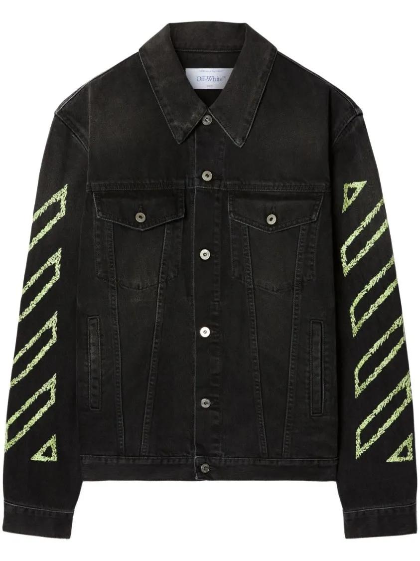 Thumbnail - Off-White - Diagonal Arrow Outl Denim Skate Jacket - Größe M - schwarz