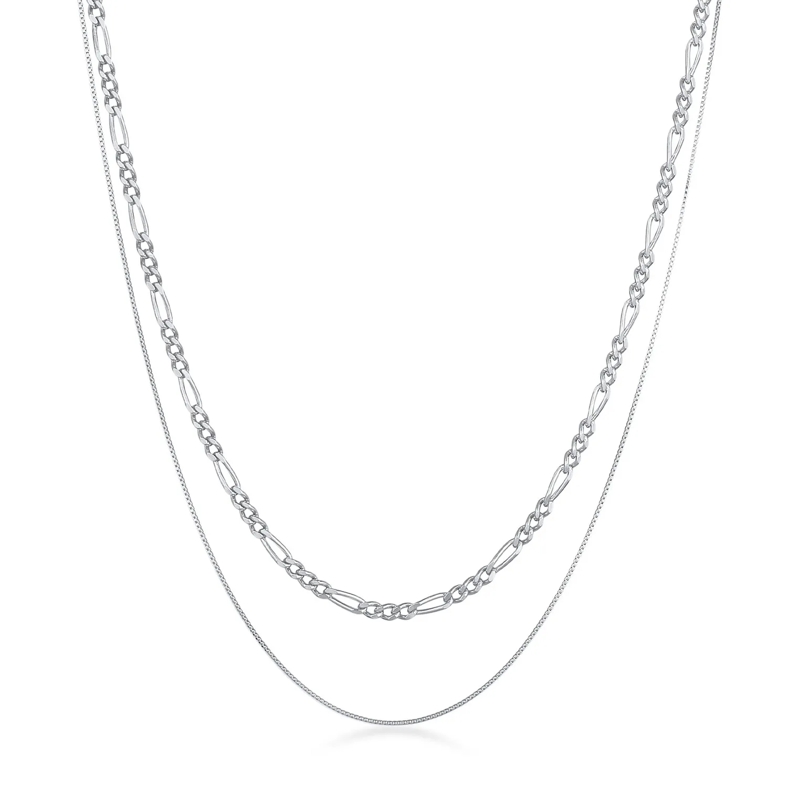 Kuzzoi Mittellange Halskette Halskette Herren Ketten Set Figaro Venezia 925 Sil silber