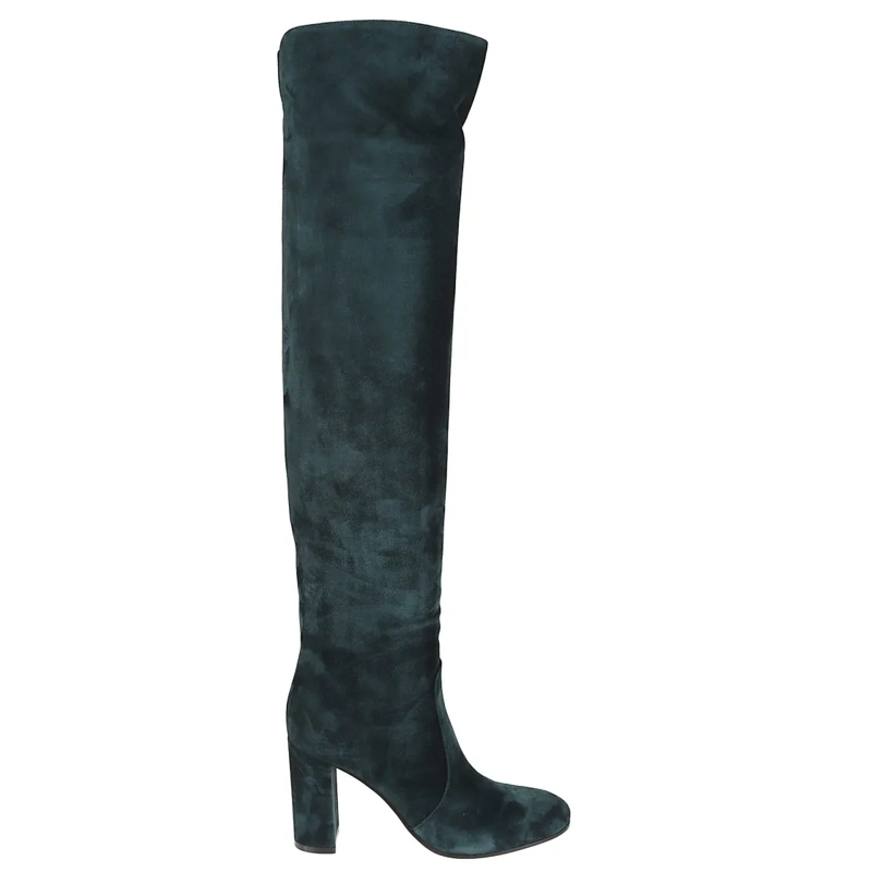 Gianvito Rossi Laarzen Knee-High Black Suede Boots With Block Heel Black
