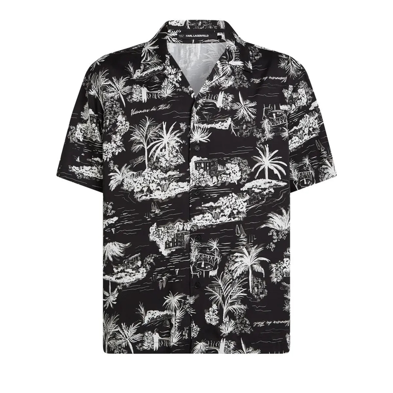 Karl Lagerfeld Hemd Kurzärmeliges Hemd mit Allover-Print Hemd schwarz