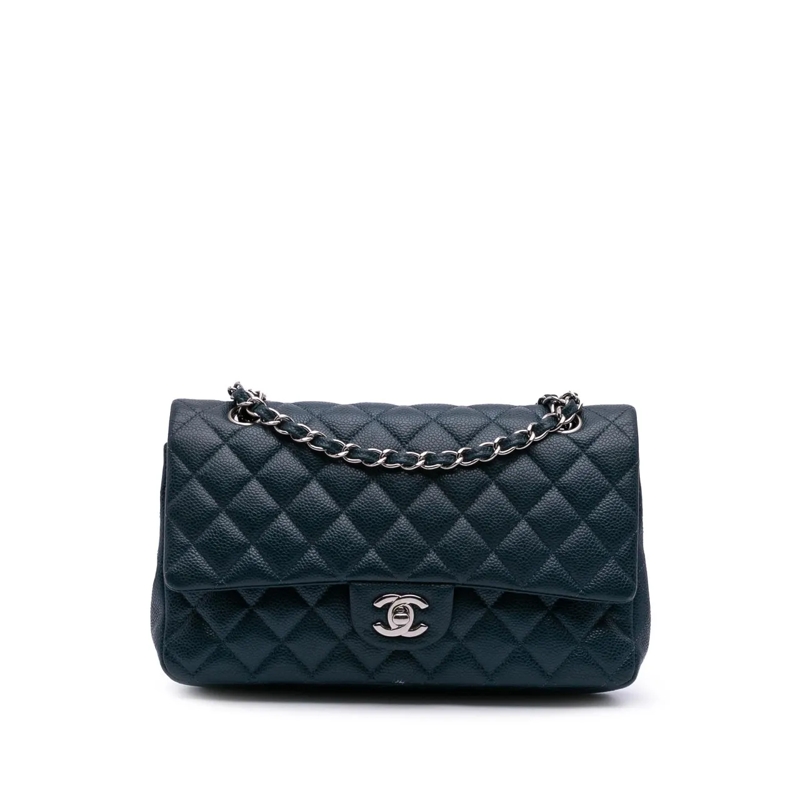 Chanel Sac à bandoulière Medium Classic Caviar Double Flap blau