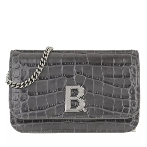 Balenciaga Wallet On Chain Shiny Embossed Croc Grey Crossbody Bag