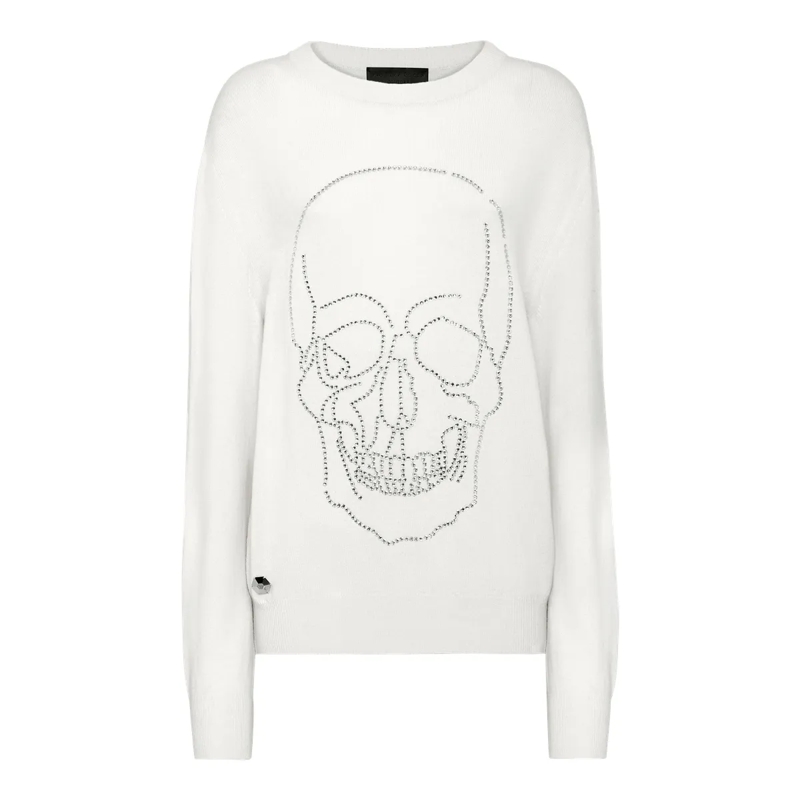Philipp Plein Sweatshirt Rundhalspullover Mit Schmucksteinen weiss