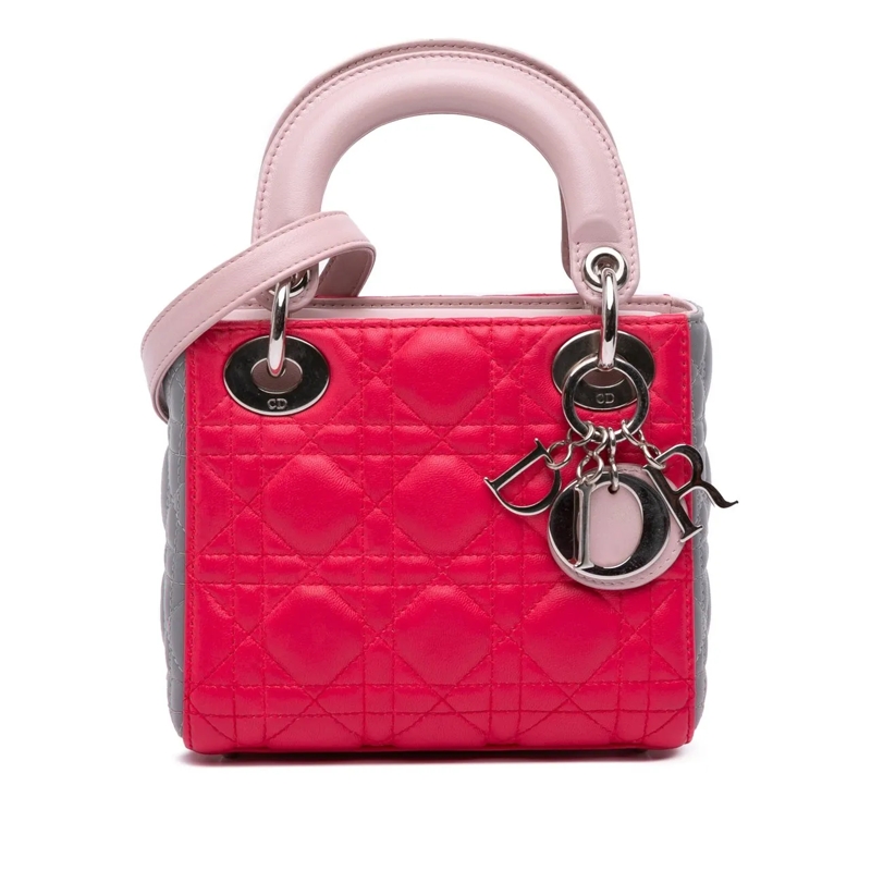 Christian Dior Schultertasche Mini Tricolor Lambskin Cannage Lady Dior rose