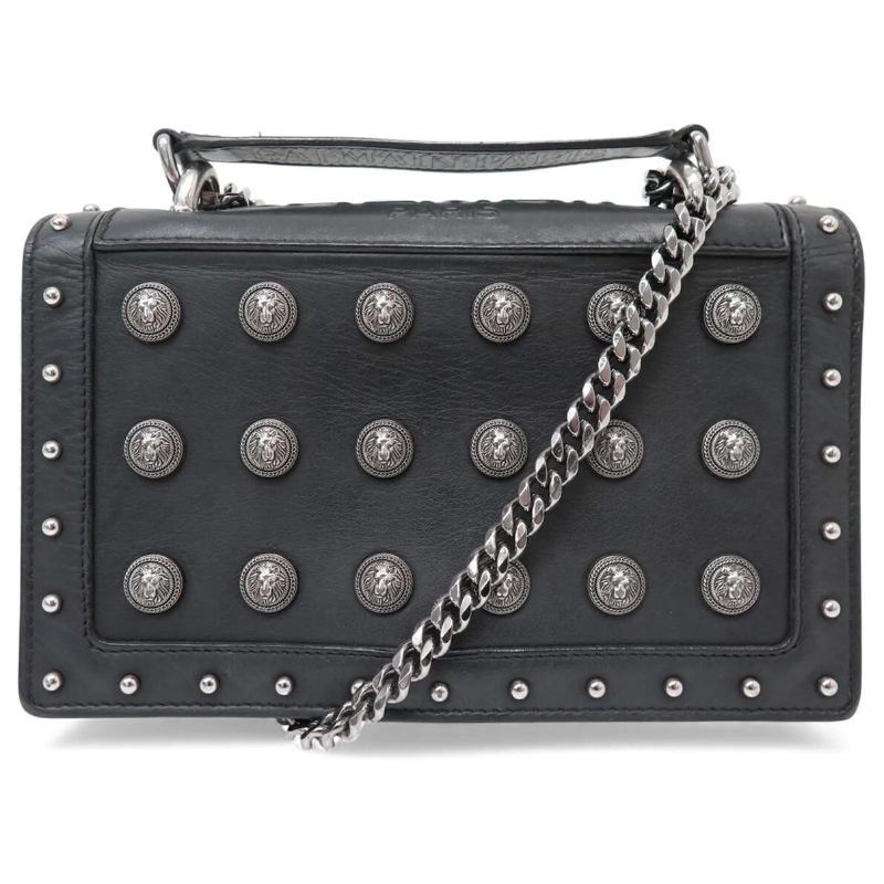 Balmain Crossbody Bag BALMAIN LOVE BUTTON SCHWARZE LEDER HANDTASCHE MIT  schwarz