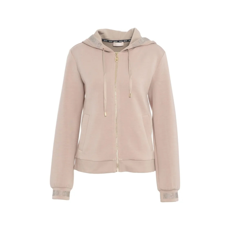 LIU JO  Hooded Sweatshirt With Rhinestones Pink