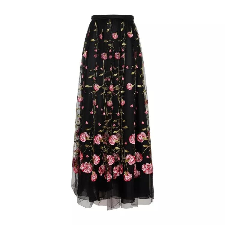 Giambattista Valli - Black Rose Polyester Midi Skirt - Größe 40 - black