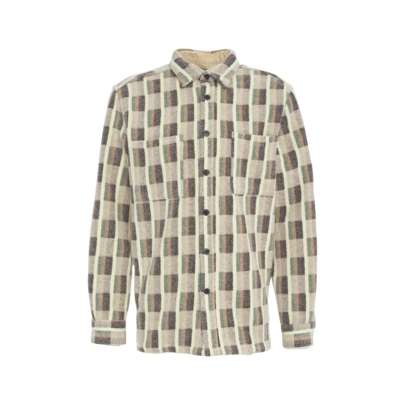 PORTUGUESE FLANNEL  Checkered Wool Overshirt With Classic Collar Neutrals