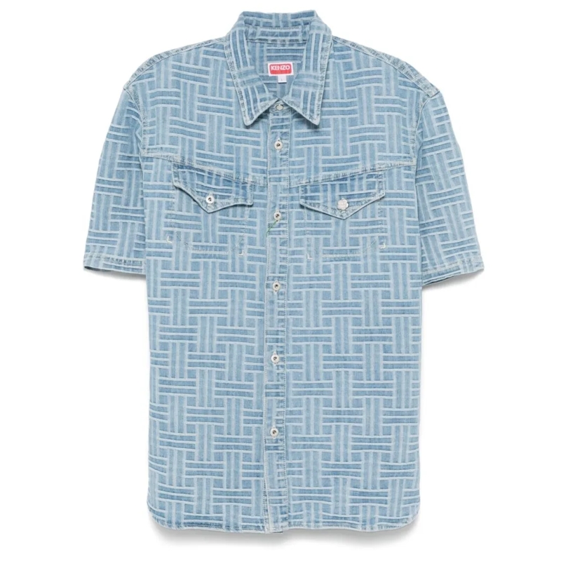 Kenzo Hemd Light Blue Geometric Patterned Shirt Blue