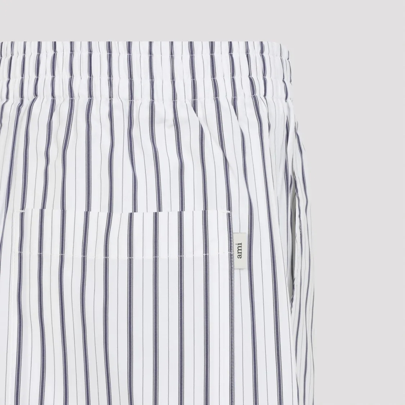 AMI Paris Bermuda Vertical Stripe Bermuda Shorts With Elastic Waistb White(Image 6)
