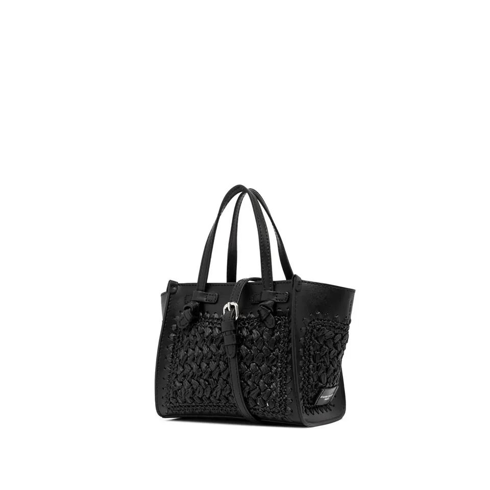 Gianni Chiarini Shoppers & Totes Marcella Raffia And Leather Crochet Handbag in zwart