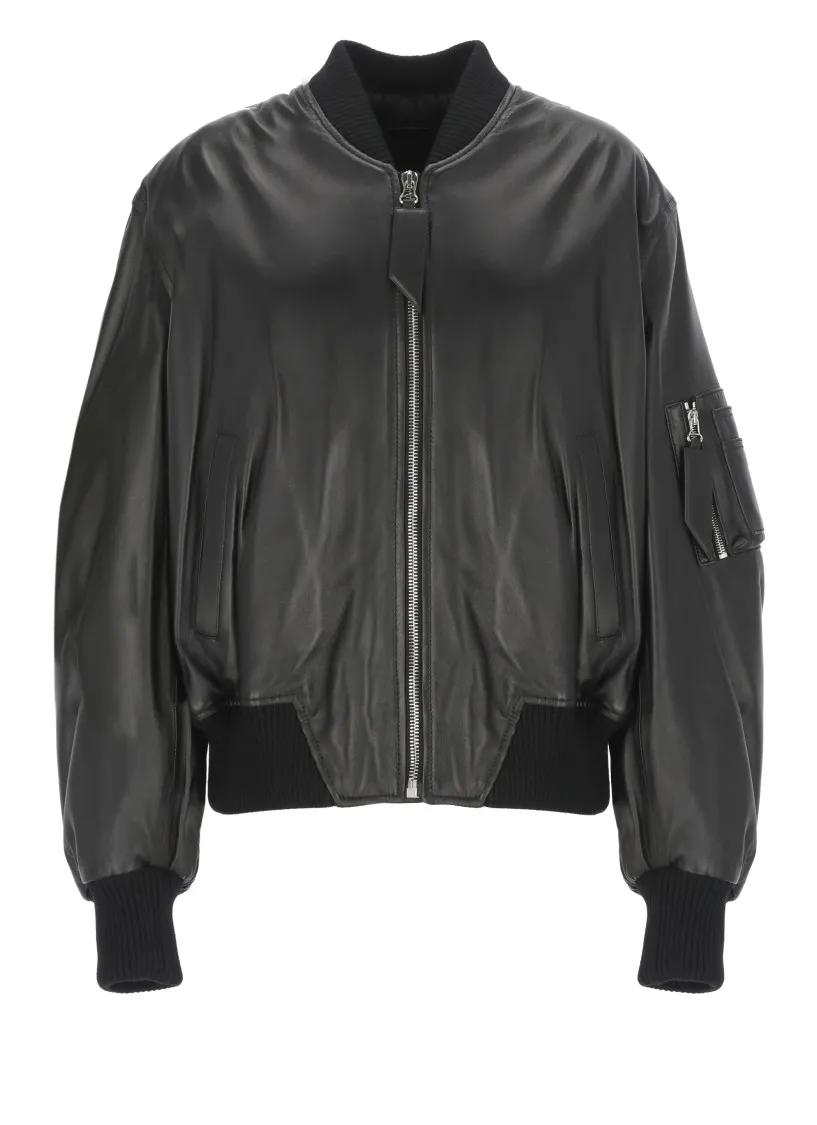 Thumbnail - The Attico - Black Lambskin Bomber Jacket - Größe 42 - schwarz