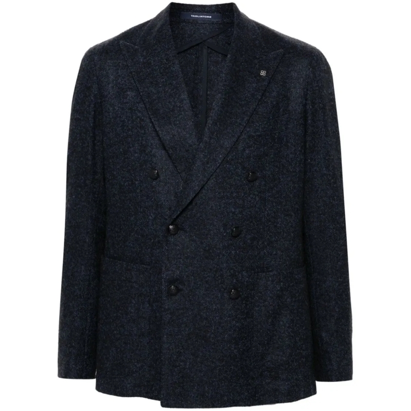 Tagliatore Manteau de transition Double-Breasted Wool Blend Jacket Black