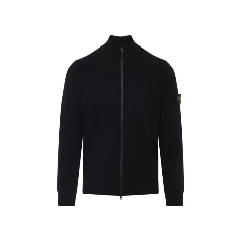 Stone Island Pull Zip-Up Wool Blend Sweater With High Collar Black