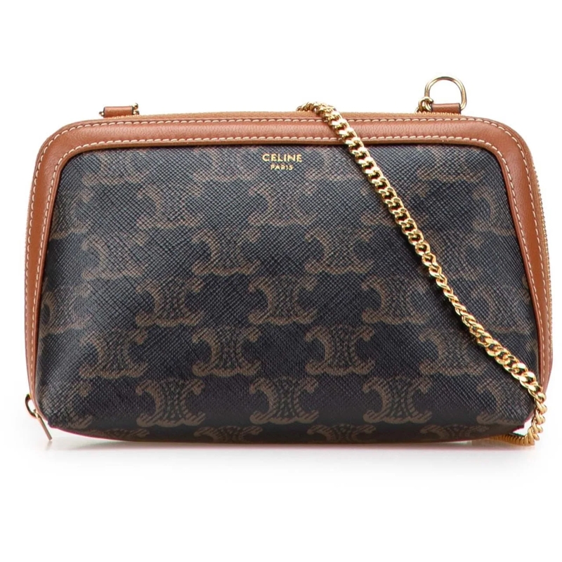 Celine Schultertasche Triomphe Coated Canvas Clutch On Chain braun