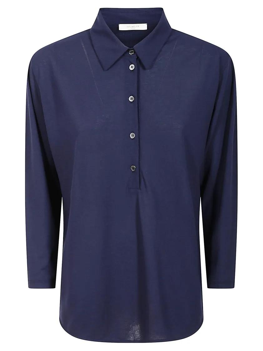 Thumbnail - Zanone - Indigo Blue Polo Shirt With Half-Length Button Pla - Größe 40 - blue