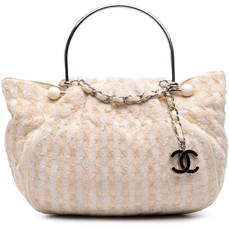 Chanel Fourre-tout Tweed Boucle Knitting Top Handle Bag weiß