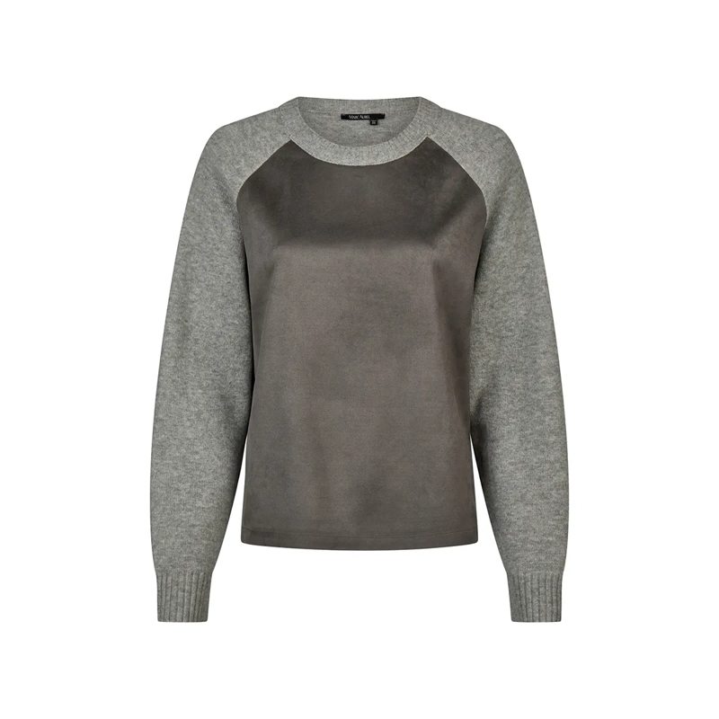 Marc Aurel  Pullover- aus Faux Leather- Rippenabschlüsse-  grau