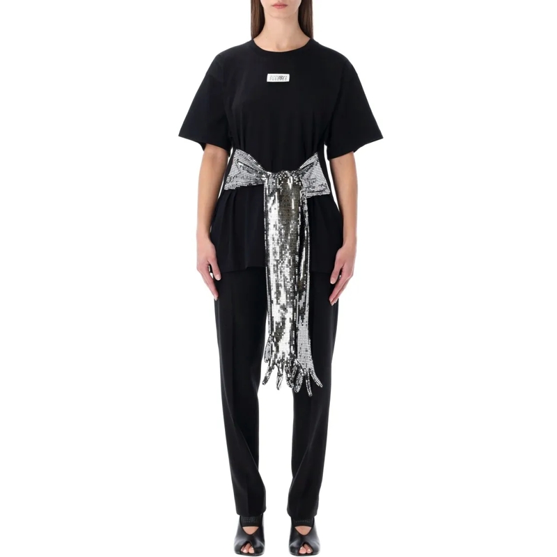 MM6 Maison Margiela T-Shirt Botton T-Shirt With Sequin Gloves Black
