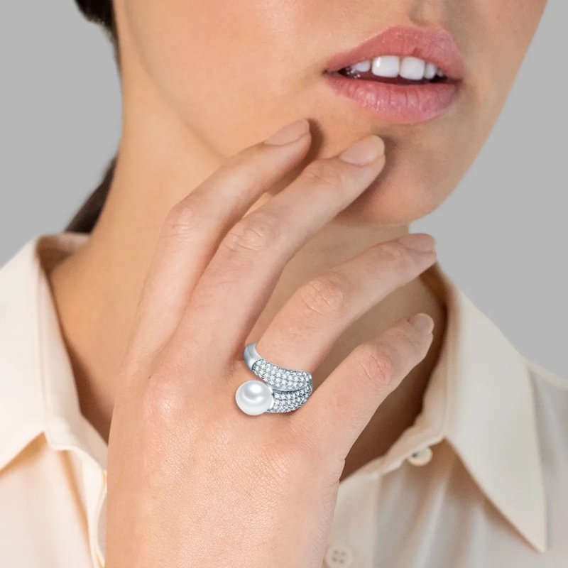 Valero Pearls Ring Sterling Silber Perlen-Ring Zirkonia Süßwasser-Zuc silber(Image 2)