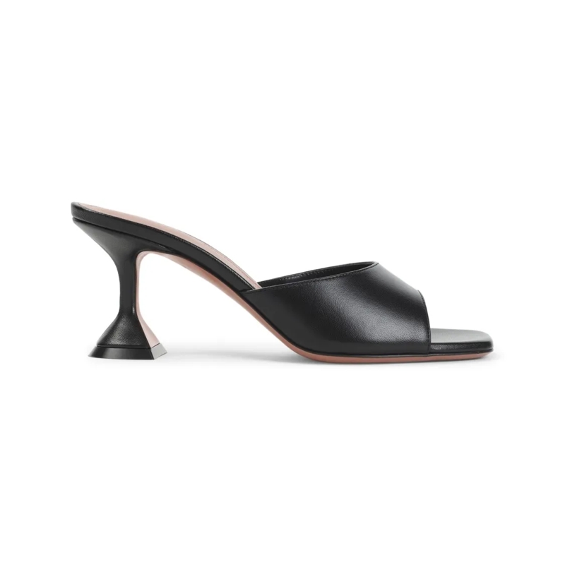 Amina Muaddi Mules Open-Toe Black Nappa Leather Mules With Flared Hee Black
