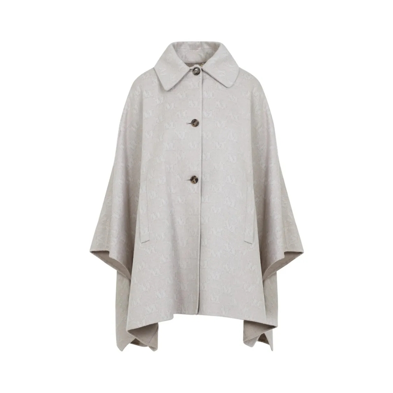 Max Mara Cape Relaxed Silhouette Cape Coat With Embossed Pattern Neutrals