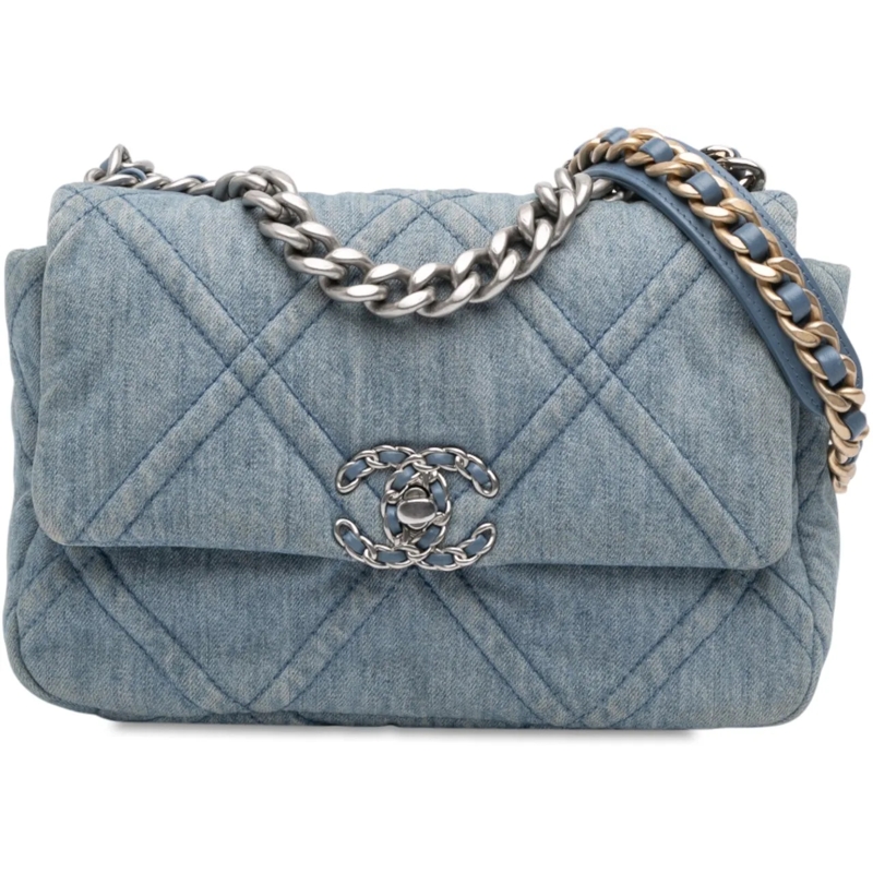 Chanel Sac à bandoulière Medium Double Stitched Denim 19 Flap blau