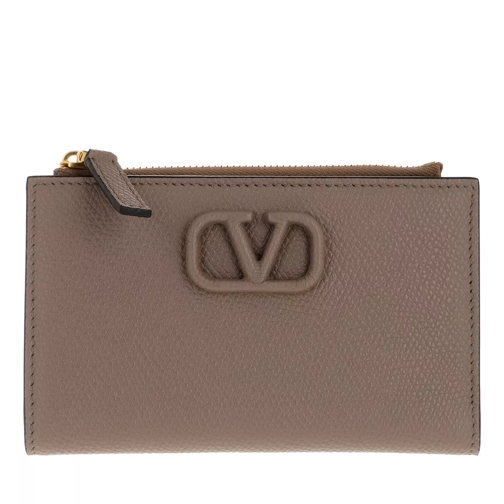 Valentino Garavani V-Sling Card Case Leather Clay Bi-Fold Wallet