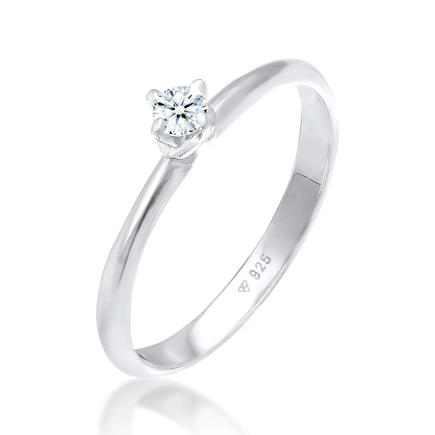 Elli Ringe - Ring Ring Solitär Diamant (0.11 ct.) Klassik 925 S - Gr. 52 MM - in Silber - für Damen