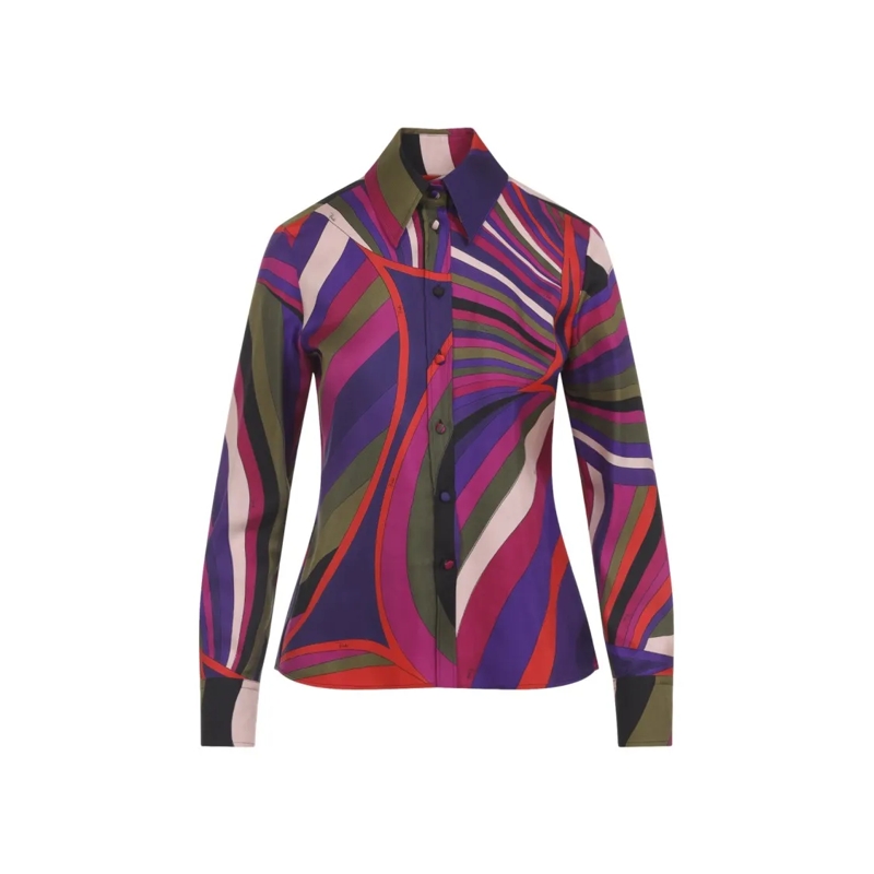 Pucci Overhemd Fitted Long-Sleeve Silk Shirt With Abstract Swirl  Multicolor
