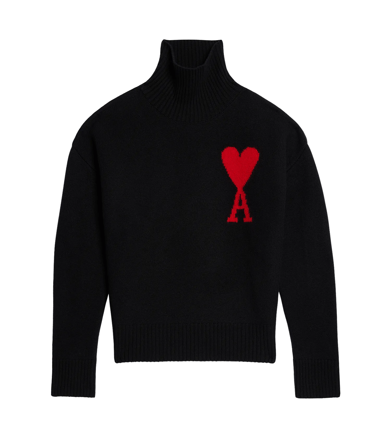 AMI Paris - Rollkragenpullover mit Logo - Größe L - schwarz