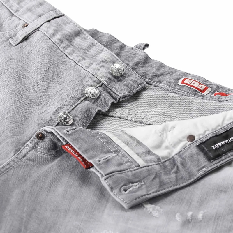 Dsquared2 Jeans Slim Fit Light Grey Distressed Jeans With Tapered  White(Image 5)