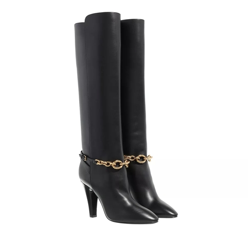 Saint Laurent La Maillon Black Leather Boots Chain Detail Black Stiefel