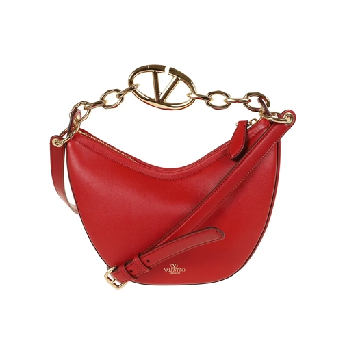 Valentino Schoudertas Mini Hobo Vlogo Moon Bag In Calfskin Red