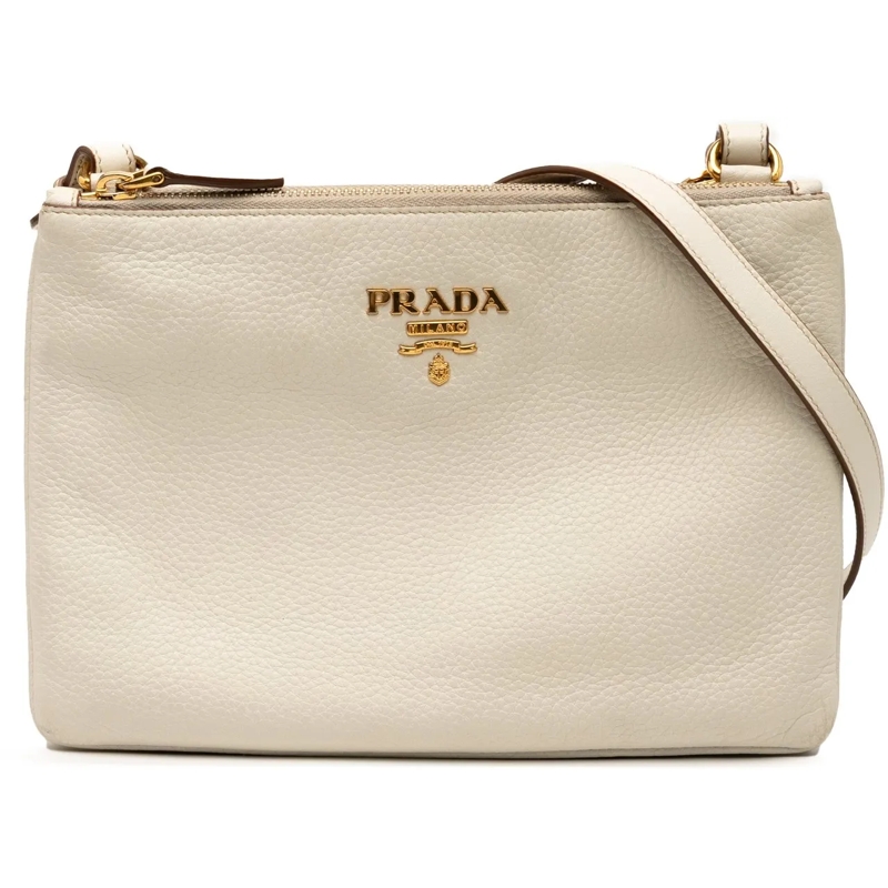 Prada Schultertasche Vitello Daino Double Zip Crossbody weiß