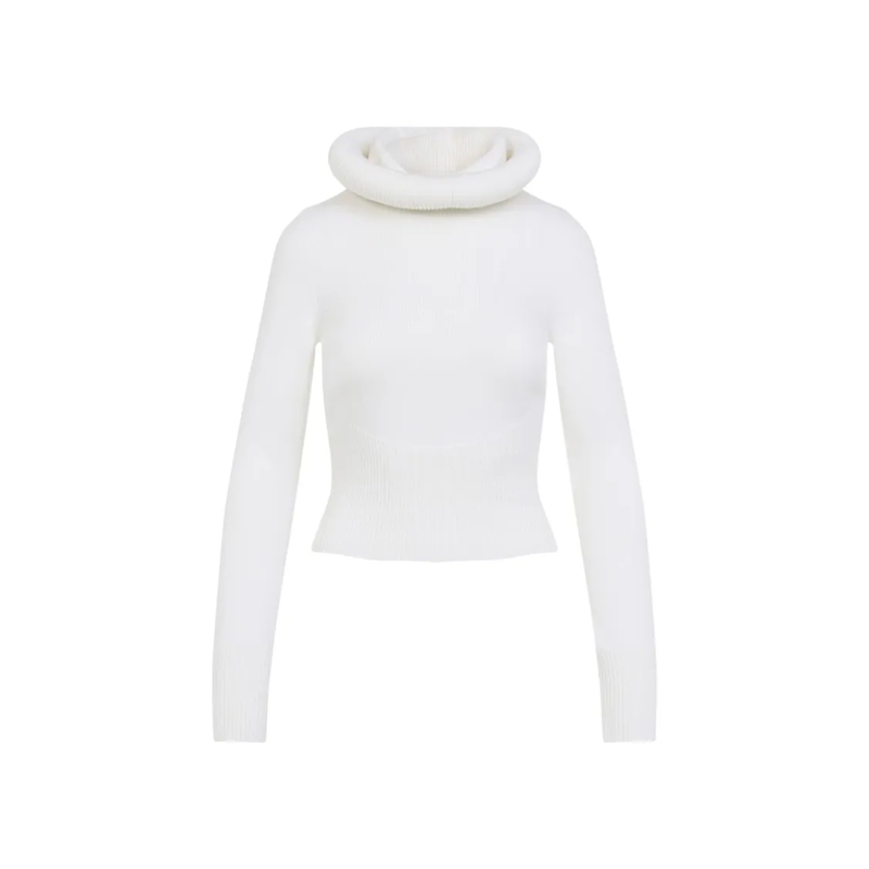 Alaia Trui met col Fitted Virgin Wool Sweater With High Turtleneck An White