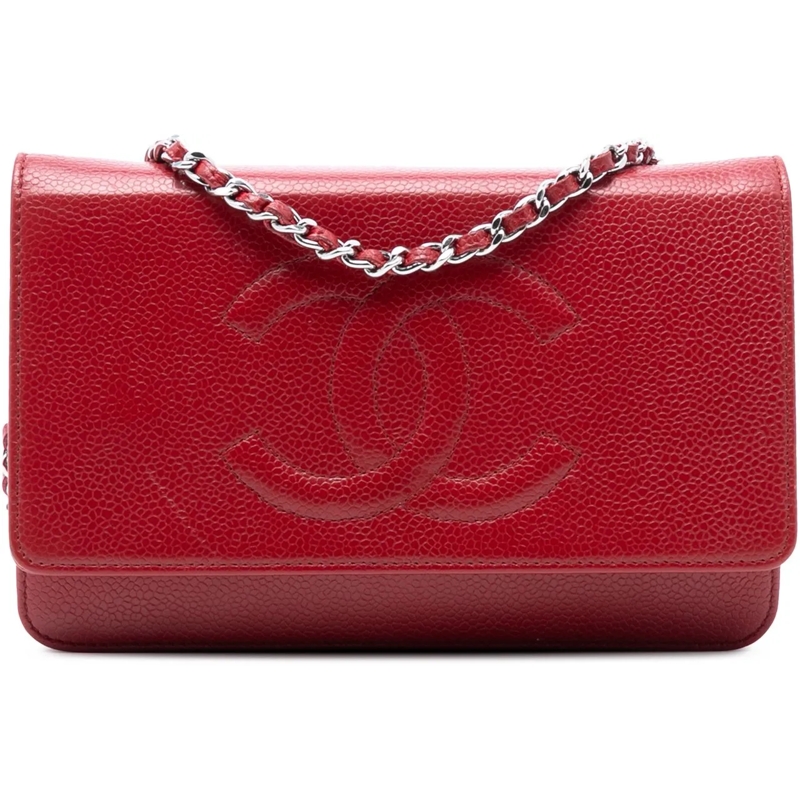 Chanel Schultertasche CC Caviar Wallet On Chain rot