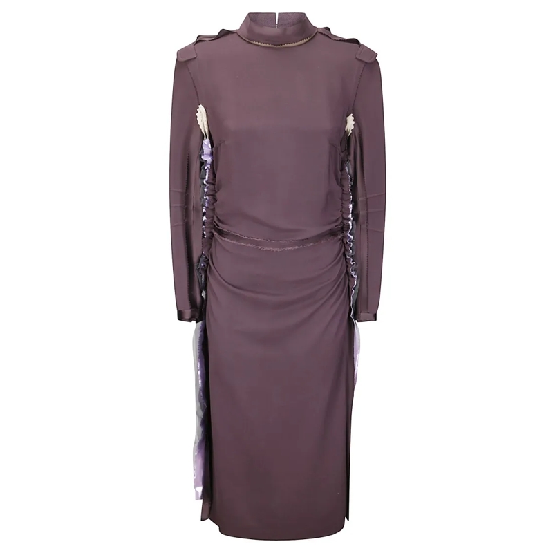 Maison Margiela Midi-jurk Ruched Silk Dress With Deconstructed Design And Du Purple