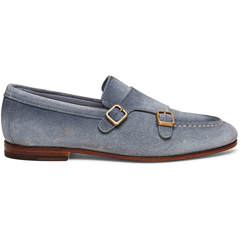 Santoni Claquettes Men's suede doublebuckle loafer weiß