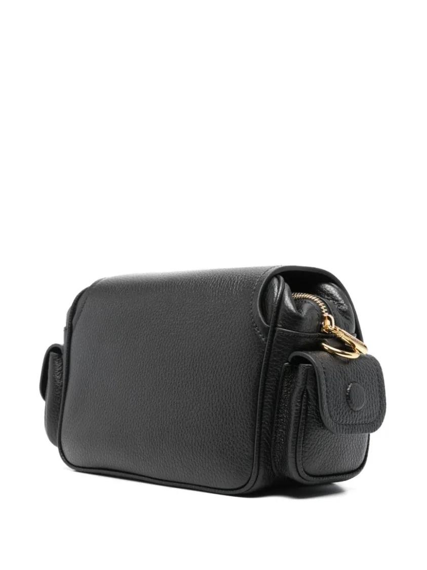 Coccinelle Zwarte leren schoudertas met gespdetail Black Dames