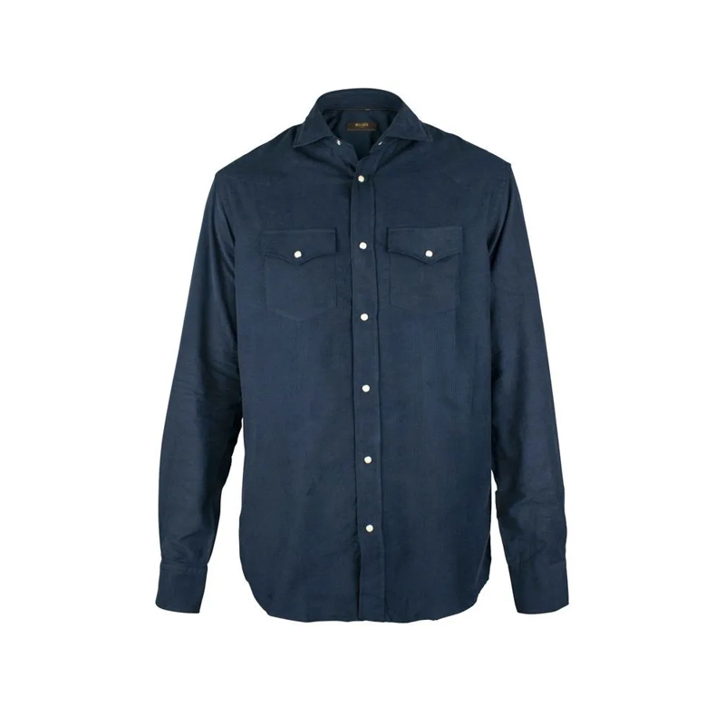 Moorer Overhemd Slim Fit Navy Blue Velours Shirt Black