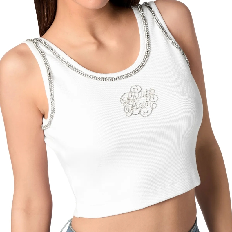 Philipp Plein Top Tank-Top Crystal Verziert weiss(Image 5)