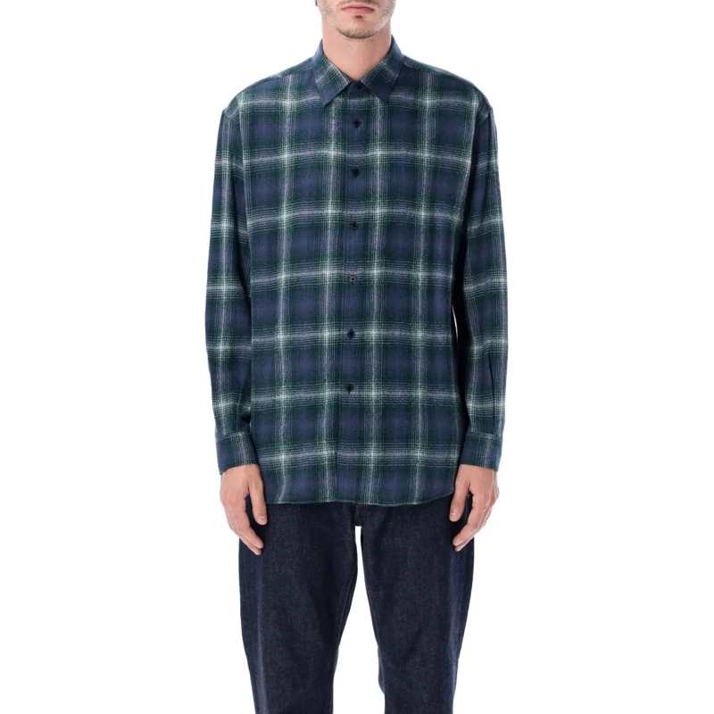AURALEE Hemd Airy Wool Check Relaxed-Fit Shirt Blue