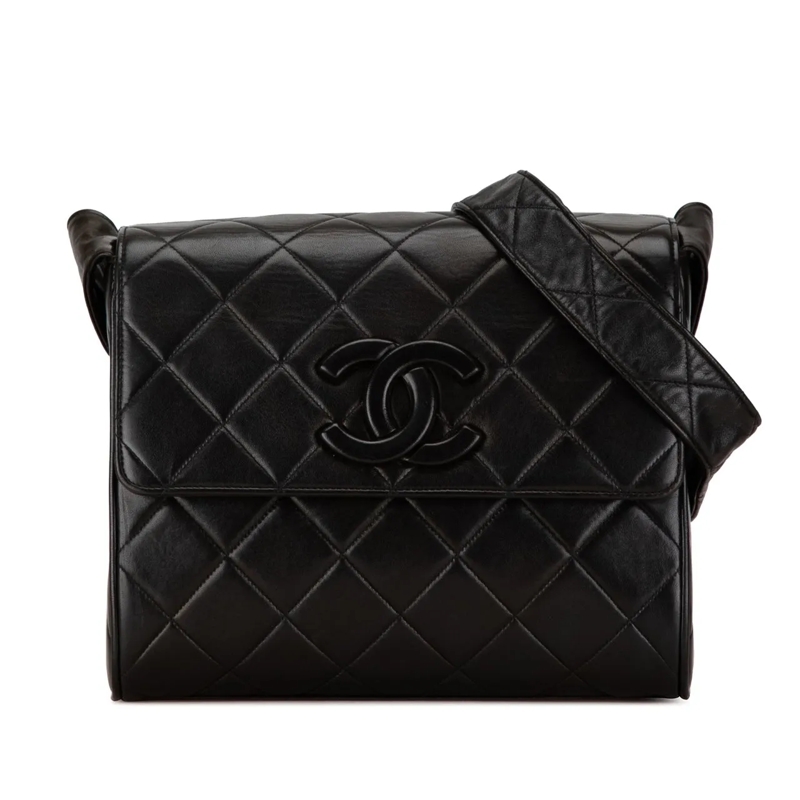 Chanel Sac à bandoulière CC Quilted Lambskin Flap schwarz