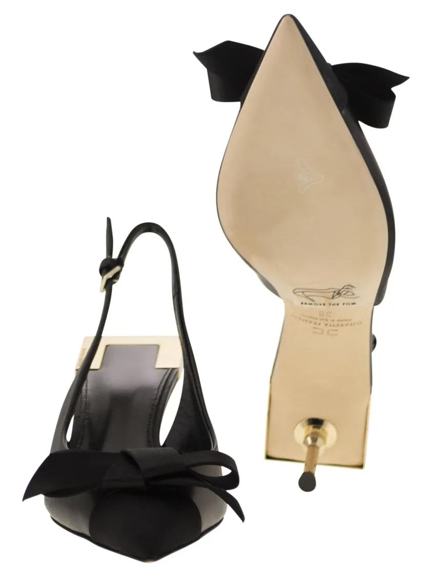 Thumbnail - Elisabetta Franchi Sandalen - Nappa Leather Slingback With Satin Bow - Gr. 38 (EU) - in Schwarz - für Damen