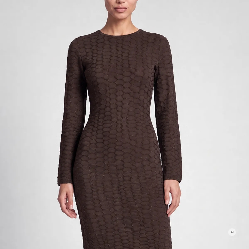 Marc Aurel Midikleid Strickkleid- elastischer Gürtel mit Metallschlie braun(Image 3)